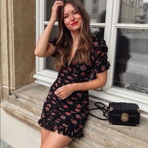 Black printed roses dress